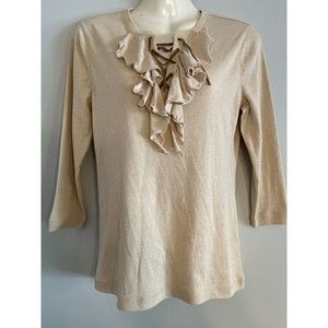 NWT $54 - Lauren Jean Co Ralph Lauren Beige Ruffled Shirt Women’s Small